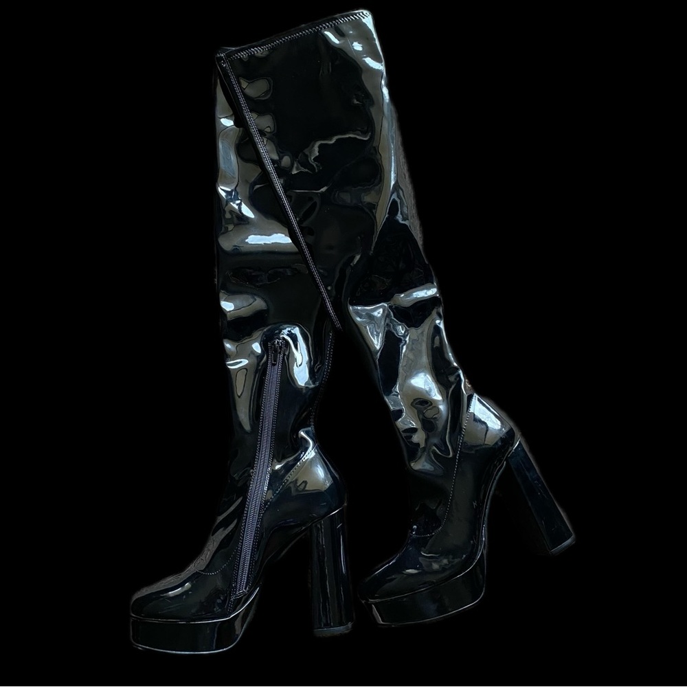 5inch heel latex black boots